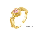 Gold plated open ring featuring a pink heart zirconia and delicate angel wing design - Gold Pink Heart Wings