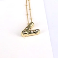 18k gold plated bubble letter L pendant necklace with zircon stones on bead chain - Letter V