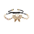 Adjustable woven bracelet with colorful zircon butterfly charm and tricolor metal beads - Butterfly + Mixed Color Bead Chain