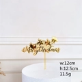 Detail of gold mirror acrylic Merry Christmas cake topper showing 12cm x 12.5cm dimensions - Golden Elk / Gold