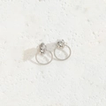 Minimalist silver geometric earrings with a spherical stud and dangling round hoop design - Small Ball Hoop Earrings / Platinum Color