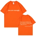 T-shirt orange à manches courtes avec slogan 'you are enough' imprimé recto verso - S / Hauts / Orange
