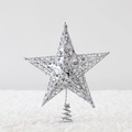 Puntale per albero di Natale a stella argento con glitter e base a spirale metallica - 20cm / Argento