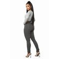 Slim fit dark gray high waisted skinny jeans with button fly shown from a side back view - S / Gray