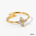 Verstelbare gouden roestvrijstalen ring met een met zirkoon bezet klavertje - Gouden klavertje vier open ring (B640)