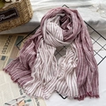 Artistic red and white striped cotton scarf with fringe and pleated texture on metal rack - Wine Red Stripe