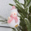 Plush Christmas snowman pendant with pink knit hat and golden snowflake patterns - Pink Hat Snowman