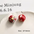 Christmas red and white knitted ball pendant with gold ring size 15x16mm for DIY jewelry - 15*16mm / Red