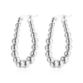 Polished silver stainless steel hoop earrings with gradient bead design for women - Silver