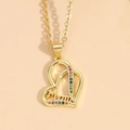 Golden heart necklace for mom with colorful zircon stones and engraved Mom lettering - XL2135#7/Classic Color Diamond Mom