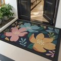 Floral print entrance mat with pink and yellow blooms on a non-slip dark background - Blooming Flower