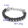 Lava stone bead bracelet with 8mm tiger eye and silver lion head metal charms - Lava Stone Stainless Steel Splicing Style (KB70572-BD)