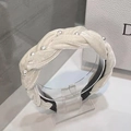 Handmade white velvet braided headband with elegant faux pearls and non-slip liner - Braided Pearl Beige