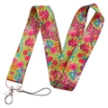 Polyester floral print lanyard for phone and keys with silver lobster clasp and multi-color pattern - KP204-2 Colorful Floral Lanyard