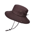 Chapeau de soleil marron foncé à bord large avec mentonnière réglable pour randonnée - Marron