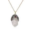 Collana boho con ciondolo in cristallo naturale bianco e strass colorati su catena d'oro - Bianco