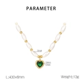 Detailed dimension guide of heart pendant necklace with shell beads and green glass - Gold with Green Stone (KN283224-SP)