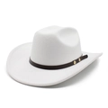 Classic white wool felt fedora hat with dark brown leather band and gold buckles for unisex - M(56-58cm) / White