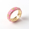 18K gold-plated ring with pink enamel clover and sparkling zircon details, open design - Adjustable Open / Pink Clover (01)