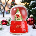 Christmas snow globe featuring Santa on a rocking horse with a red Merry Christmas base - 80 Medium Music+Light / Santa and Reindeer