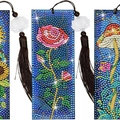 Segnalibro fai-da-te pittura diamante 5D con motivi floreali e nappe marroni - SQ-17 (Motivo Floreale Fungo/Set di 3) / Molteplici Stili Opzionali
