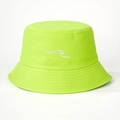 Detail of neon green bucket hat featuring white wave embroidery on twill cotton fabric - One Size / Fluorescent Green
