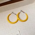 Elegant bright yellow acrylic geometric hoop earrings with polished finish for women - 41# Silver Pin - Yellow - Glossy Large Hoop