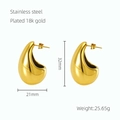 Detailed view of 18K gold plated teardrop earrings with 32mm by 21mm size specifications - Smooth Large Teardrop Style (ZE1211G) / 18K Gold