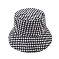 Classic black and white houndstooth bucket hat for women in a retro tweed design - Small Houndstooth - White