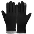 Gants tactiles d'hiver noirs avec doublure en fourrure de lapin et bouton classique - Bouton Tricolore Une Ligne Homme - Poil de Lapin Noir