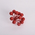 Close-up of red glitter Christmas berry picks made of foam for DIY holiday wreath decor - Short Red Glitter Berry