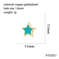 Detailed size and specs for a gold plated copper star charm with blue enamel inlay - Cyan