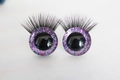Sparkly black and purple 3D doll eyes with thick black lashes for BJD dolls - Glitter Purple / 14mm