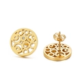 Orecchini tondi d'oro geometrici traforati con zircone scintillante da donna - Motivo Floreale Svuotato (KE83124-KC) / Oro