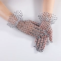 White lace polka dot bridal gloves with breathable mesh and elegant ruffled cuffs - One Size / White (Black Polka Dots)