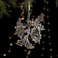 Leaf shaped acrylic Christmas ornament with gold glitter accents and silver ribbon - Crystal Leaves