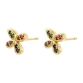 Luxurious gold four-leaf clover stud earrings with colorful zircon and butterfly bow design - Gold with Multicolor Zircon