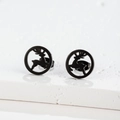 Close-up of minimalist black matte stainless steel earrings with cutout reindeer design - Reindeer Style (160) / Black