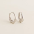 Boucles d'oreilles créoles ovales en argent brossé avec texture métal et fermoir sûr - Brossé / Or Blanc