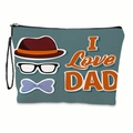 Linen makeup bag with I Love DAD print, zipper closure and black wristlet strap - With Carrying Rope / Light Blue Love Dad Style