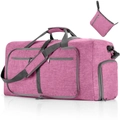 Foldable large capacity travel duffel bag in rose pink with gray handles and storage pouch - 85L / Ant Light Purple
