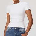 T-shirt yoga bianca slim fit per donna con girocollo e tessuto ad alta elasticità - S / Bianco Cigno