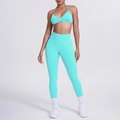 Minzgrünes Yoga-Set für Damen mit Halter-Sport-BH und High-Waist-Leggings - XS / Minzgrün