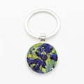 Artistic keychain featuring Van Gogh Irises painting in a silver round metal frame - Silver-Irises