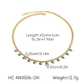 Detail of gold Cuban chain necklace with green teardrop zircon pendant and sizing specs - Gold Cuban Chain Teardrop Green Gemstone Necklace (HC-N40506-GN)