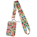 Floral neck lanyard with ID badge holder in colorful spring wildflower pattern print - KP204-12 Beige Floral Card Holder Set