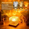 Water ripple cube night light with wooden base showing three-color touch lighting - 3 Colors Light (Touch Rotation)