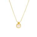 Minimalist gold titanium steel necklace featuring a square white opal stone pendant - Square Cat's Eye (B804) / Gold