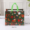 Green Christmas non-woven gift bag with snowman and reindeer patterns, 33x25x17cm size - Dark Green Forest Christmas Elements