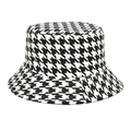 Chapeau bob réversible pour femme avec motif pied-de-poule et bord large élégant - M / Pied-de-poule Noir